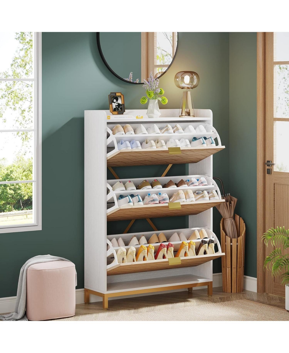 Tribesigns Shoe Cabinet, Modern Shoe Storage Cabinet with 3 Flip Doors & Adjustable Shelf, Wooden 18-24 Pair Shoe Rack Organizer with Flip Drawers for