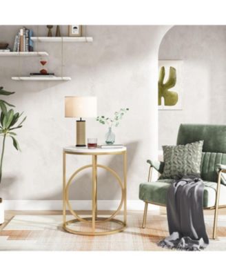 20" Single-Piece Faux Marble End Table with O-Shaped Base Accent Table