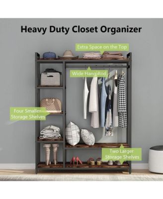 Free-standing Closet Organizer, Heavy Duty Clothes Closet, Portable Garment Rack with 6 Shelves and Hanging rod