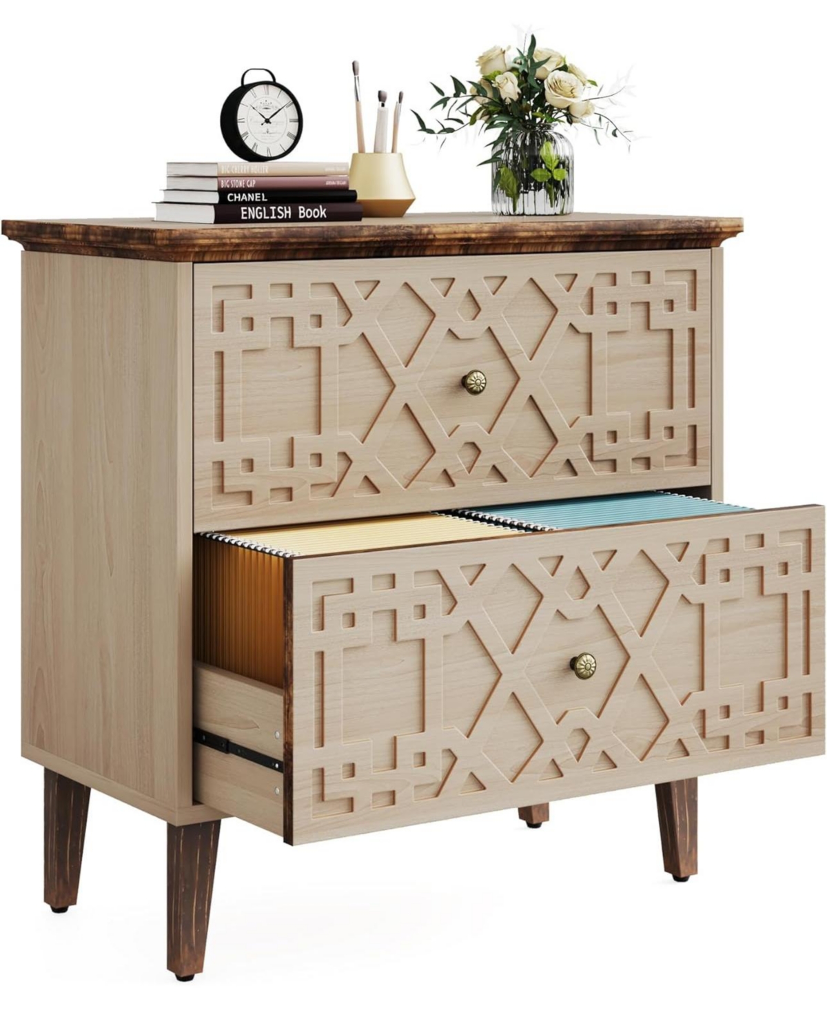 Tribesigns 2 Drawer Lateral File Cabinet, Office Filing Cabinet for A4 / Letter Size/Legal Wood Storage Cabinet Printer Stand for Home Off