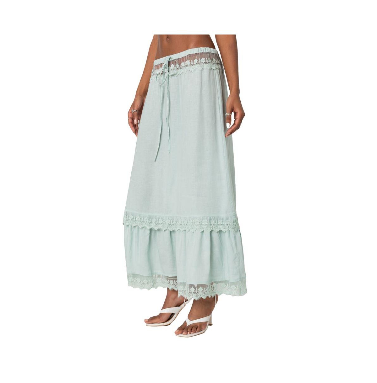 Edikted Women's Semi Sheer Lacey Maxi Skirt