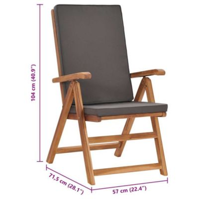 Reclining Patio Chairs with Cushions 2 pcs Solid Teak Wood Gray