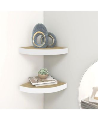 Wall Corner Shelves 2 pcs Oak and White 13.7"x13.7"x1.4" MDF