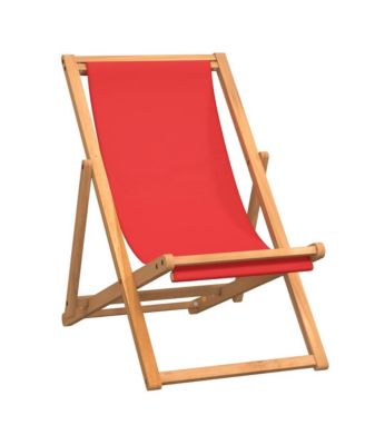 Folding Beach Chair Solid Teak Wood Red