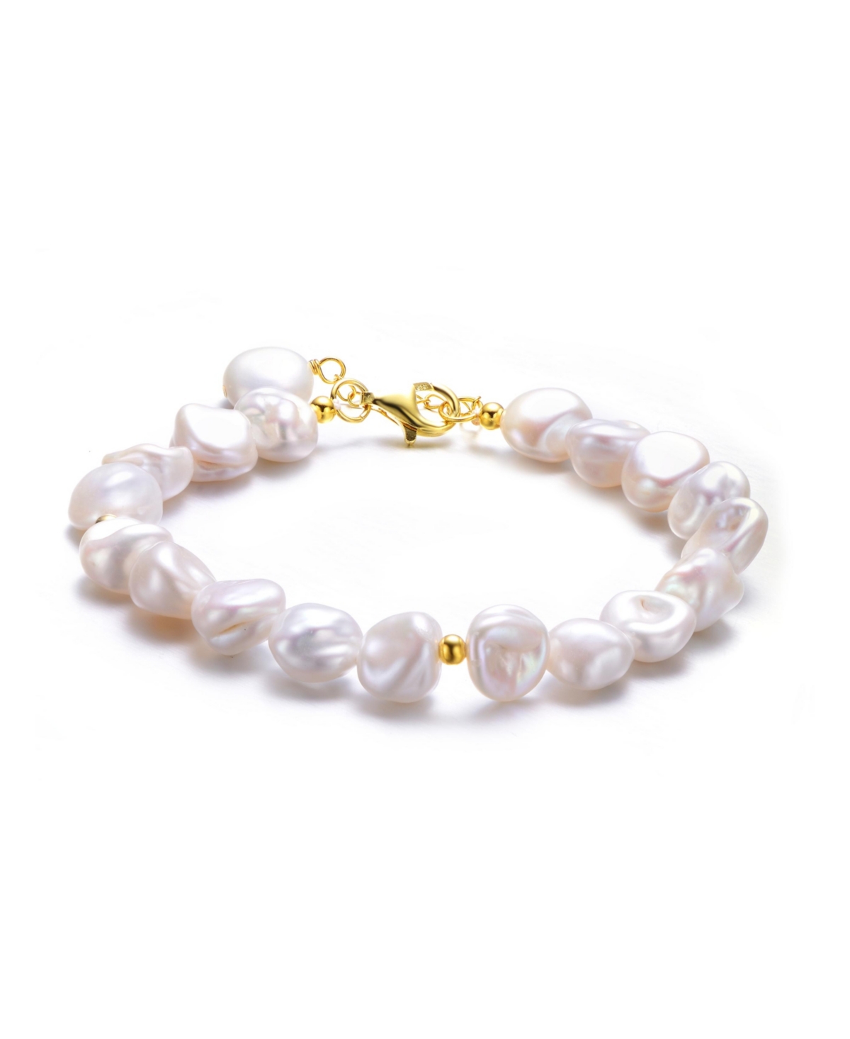Sterling Silver Gold Plated with Freshwater Round Pearl Bracelet - Gold