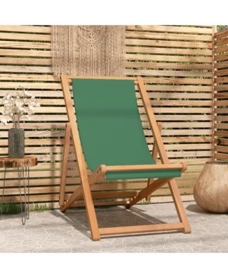 Folding Beach Chair Solid Teak Wood Green