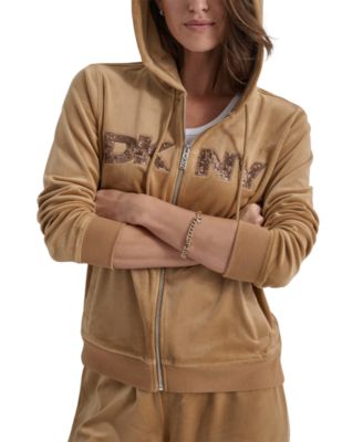 Petite Sequin Logo Zipper Hoodie