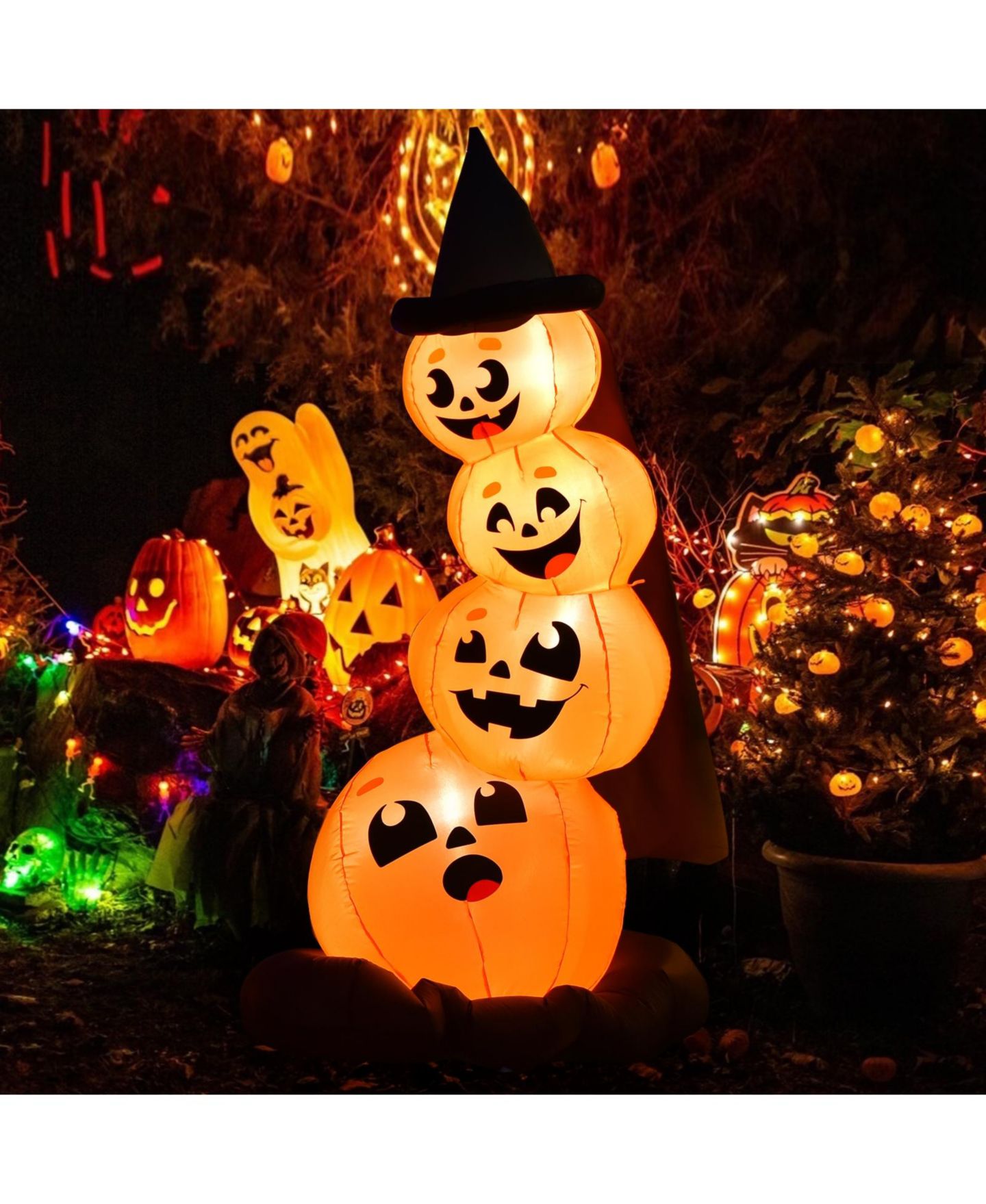 Детские игрушки VEBREDA 7 Feet Halloween Inflatable Pumpkin Combo with Witch's Hat and LED Lights, цвет: Оранжевый — фото 6