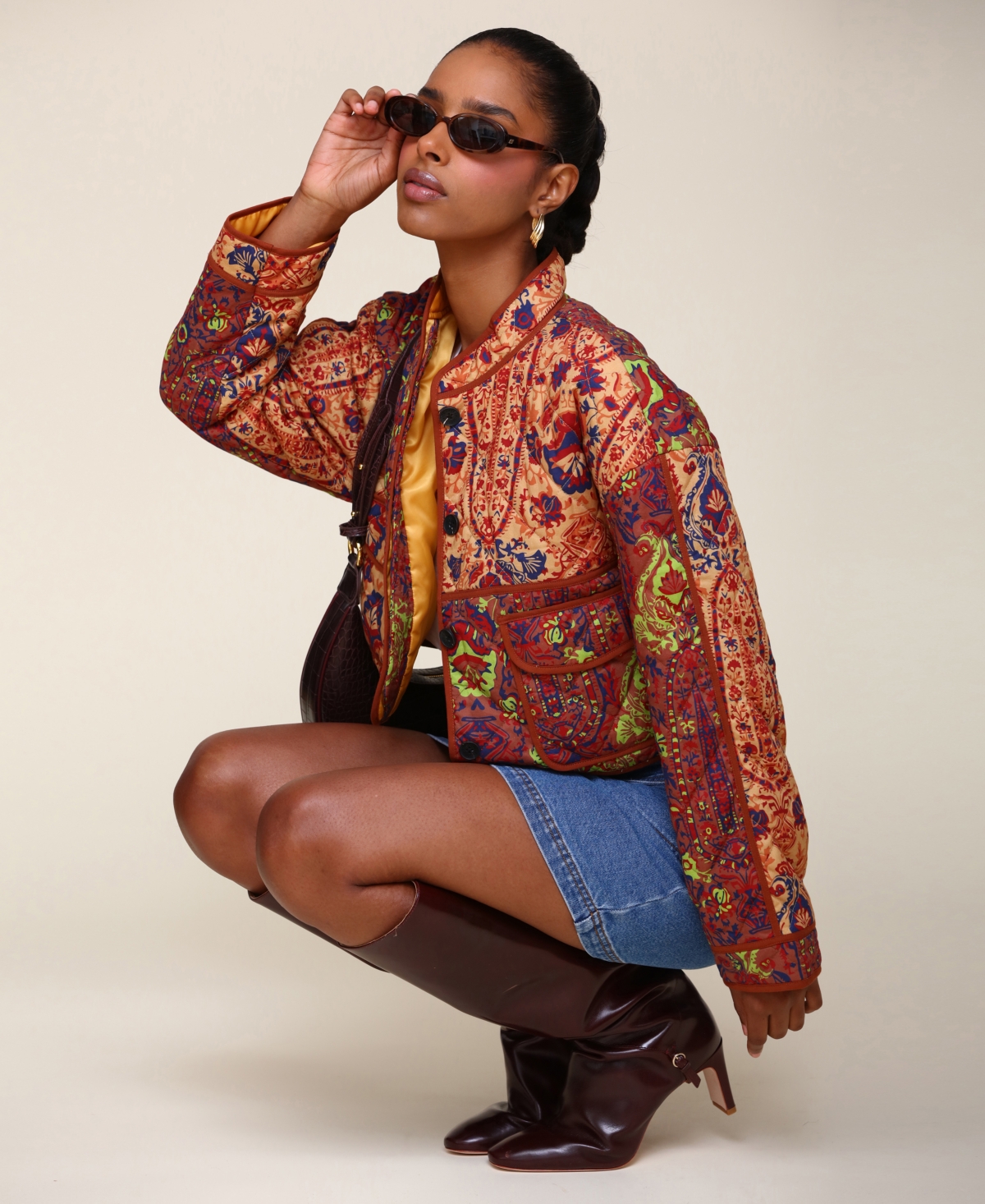 Avec Les Filles Women's Quilted Printed Barn Jacket