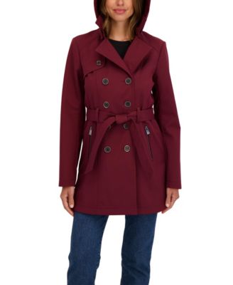 Women's Belted Double Breasted Soft Shell Trench Coat With Detachable Hood