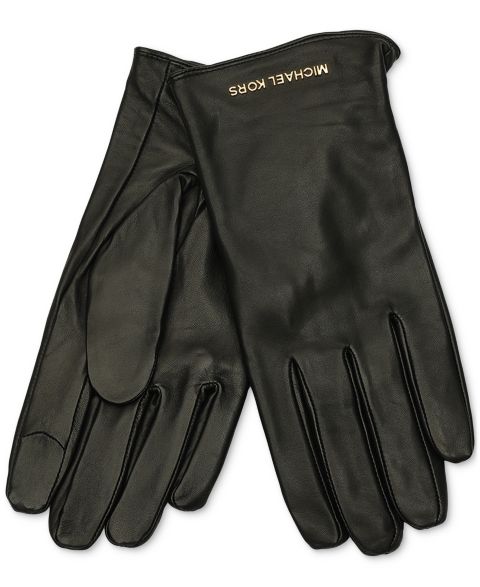 Женские перчатки Michael Kors Logo Detail Leather Tech, цвет: Чёрный золотой