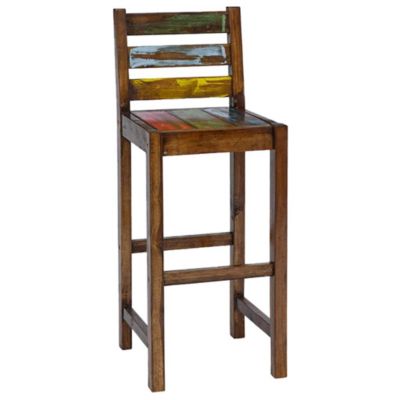 Bar Stool Set of 2 Multicolor Solid reclaimed boat wood Standard