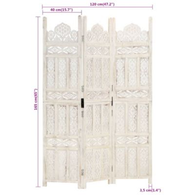 47.2"x65" 3-Panel Solid Mango Wood Hand Carved Room Divider