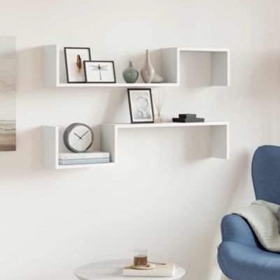 Wall Shelf Set of 2 White Engineered wood