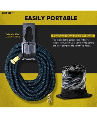 25' Expandable Water Garden Hose: 10 Spray Nozzles, Solid Brass Connector, Leak-Proof Design
