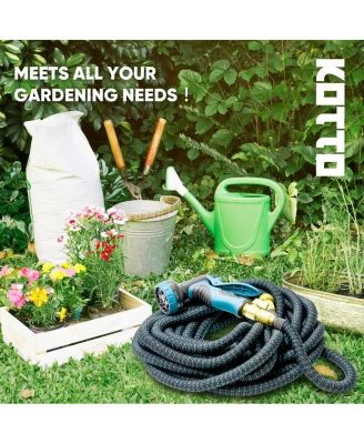 25' Expandable Water Garden Hose: 10 Spray Nozzles, Solid Brass Connector, Leak-Proof Design