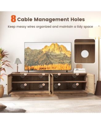 Farmhouse TV Stand for TVs up to 75 Inches with 2 Cabinets-Oak