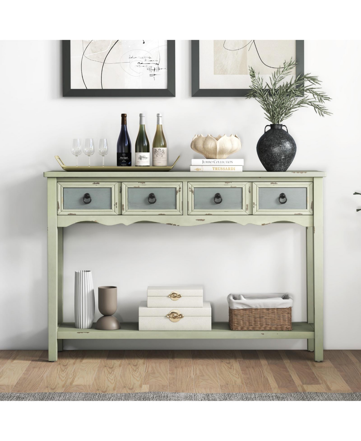 Sugift Farmhouse Console Table with 2 Drawers and Open Storage Shelf for Hallway
