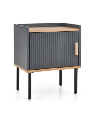 Nightstand Bedside End Table with Door Cabinet for Living Room Bedroom-Gray