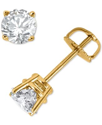 Macy's - Diamond Four Prong Screw Back Stud Earrings (1-3/8 ct. t.w.) in 14k Gold