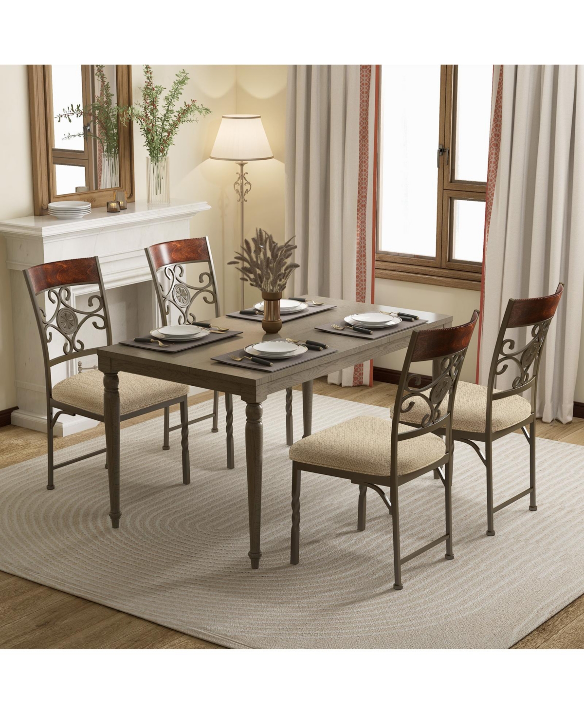 Set of 2 Dining Room Chairs Armless Kitchen Chairs Set with Seat Cushion-Brown