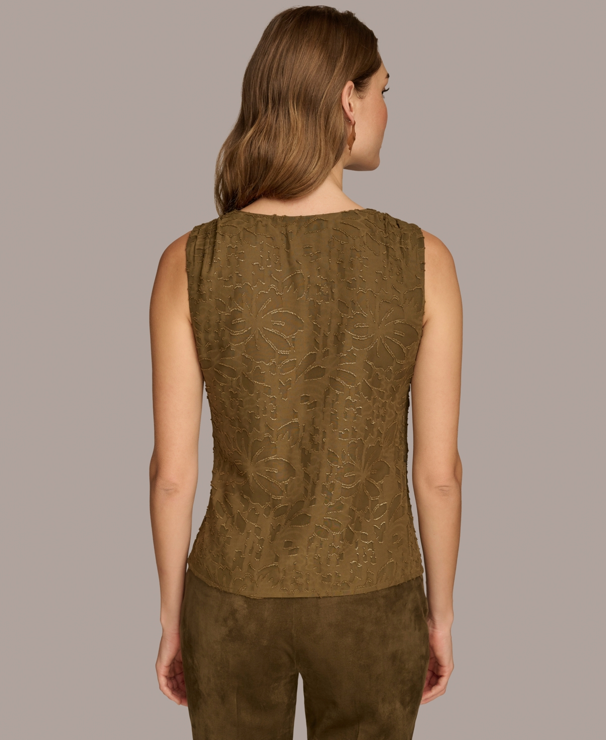 Donna Karan New York Women's Metallic Floral Faux-Wrap Sleeveless Blouse -Gold