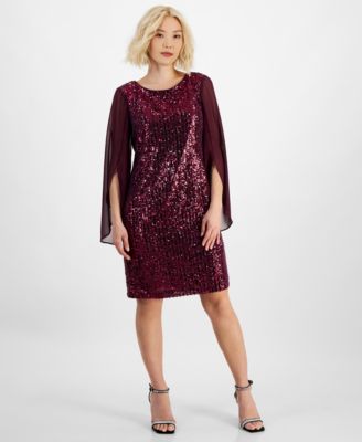 Connected - Petite Sequin Angel-Sleeve Dress