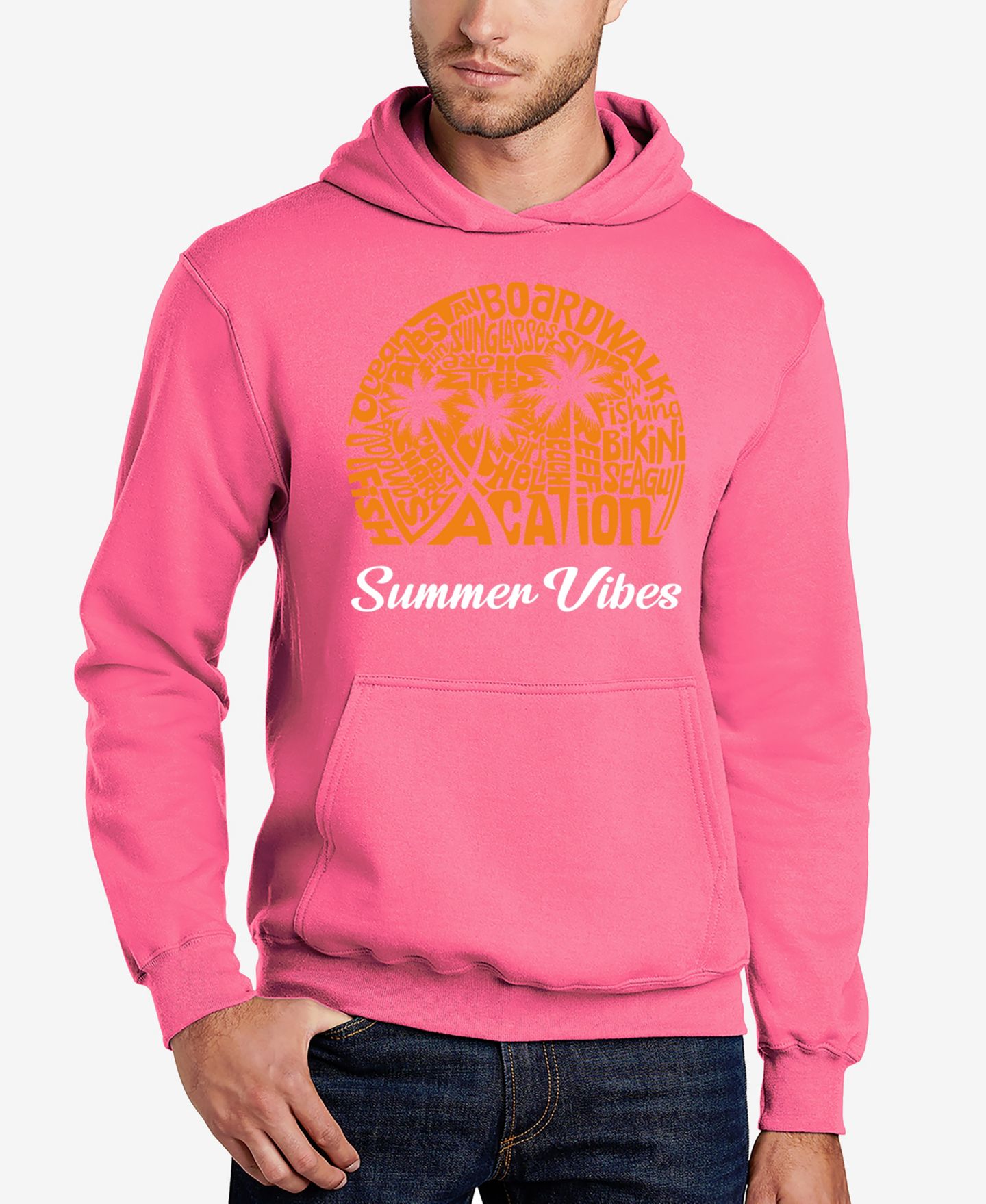 Мужское худи LA Pop Art Summer Vibes Word Art Hooded, цвет: Розовый — фото 1