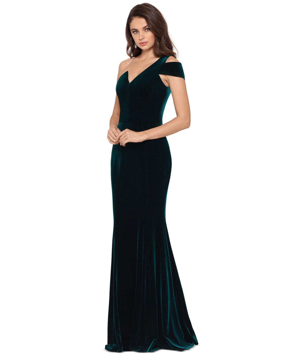 Betsy & Adam Velvet One-Shoulder Gown