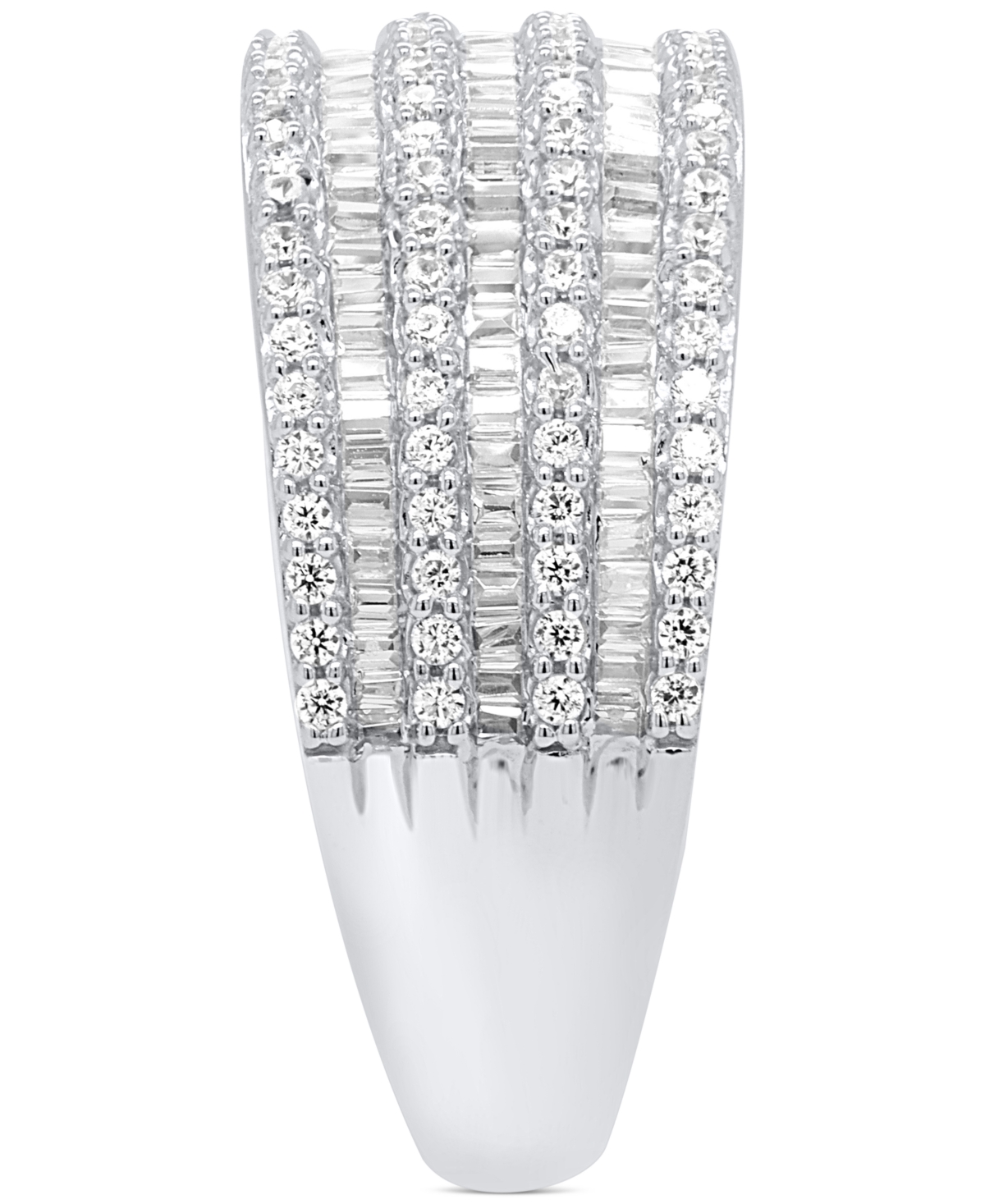Macy's Diamond Round & Baguette Multirow Statement Ring (1 Ct. T.w.) In Sterling Silver In Sterling Silver