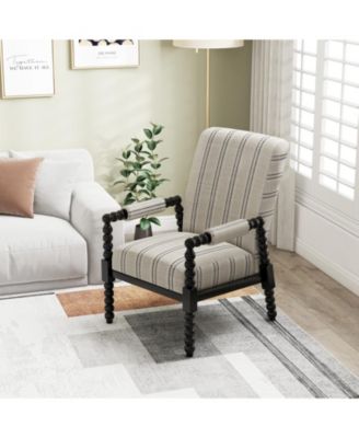 Upholstered Accent Chair with Rubber Wood Frame for Living Room-Beige