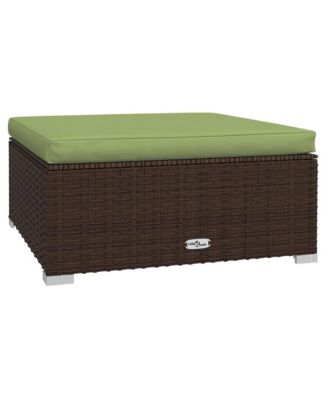 Patio Footrest with Cushion Brown 27.6"x27.6"x11.8" Poly Rattan