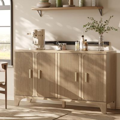 55-inch Mid Century Modern Buffet Cabinet with Fluted Doors, Wood Sideboard and Credenza for Kitchen or Living Room