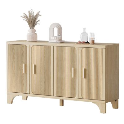 55-inch Mid Century Modern Buffet Cabinet with Fluted Doors, Wood Sideboard and Credenza for Kitchen or Living Room