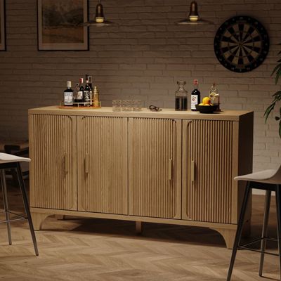 55-inch Mid Century Modern Buffet Cabinet with Fluted Doors, Wood Sideboard and Credenza for Kitchen or Living Room