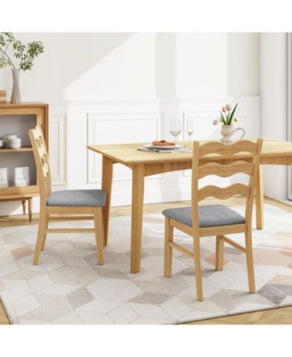 Dining Chair Set of 2 Linen Fabric Upholstered Kitchen Chairs with Padded Seat-Natural