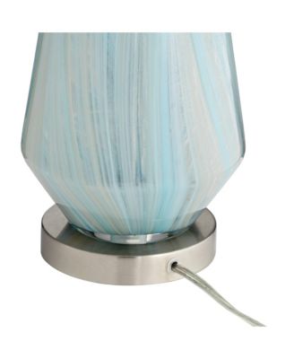 Jaime Modern Table Lamp Hand Crafted 26" High Faded Swirl Blue Gray Art Glass Brushed Nickel Silver White Drum Shade for Living Room Bedroom House Bedside Home (Color May Vary) - Possini Euro Design