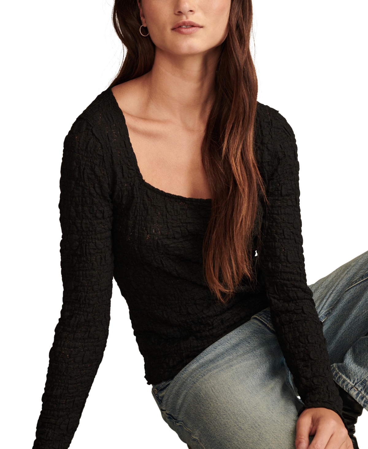 Lucky Brand Women's Textured-Lace Square-Neck Top