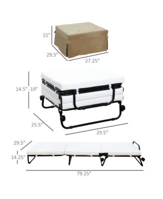 Twin Size Folding Convertible Sleeper Bed Ottoman with Slipcover, Beige