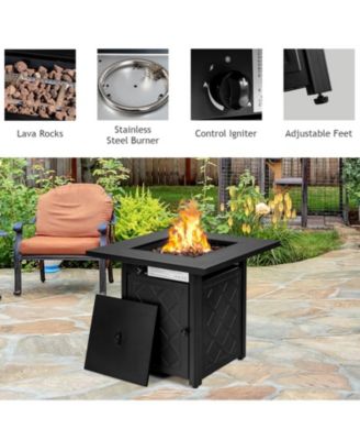 28 Inch Propane 50 000 BTU Patio Square Gas Fireplace with Lava Rock-Black