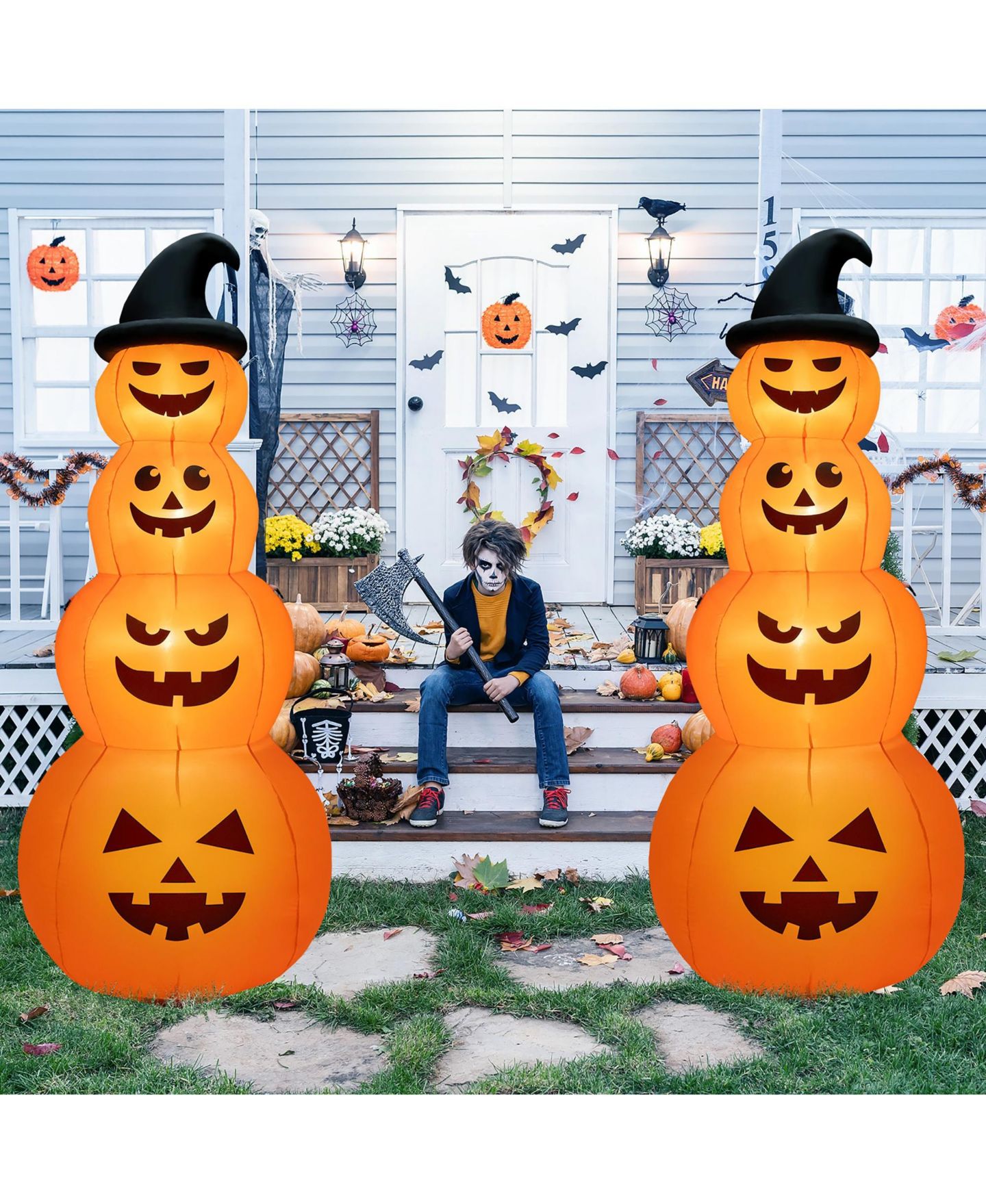 Детская игрушка VEBREDA 8 Feet Inflatable Halloween Pumpkins Stack with Built-in LED Lights, цвет: Оранжевый — фото 7
