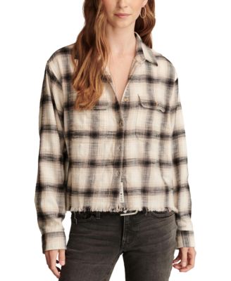 Lucky Brand - Cotton Raw Edge Plaid Cropped Button Down Top