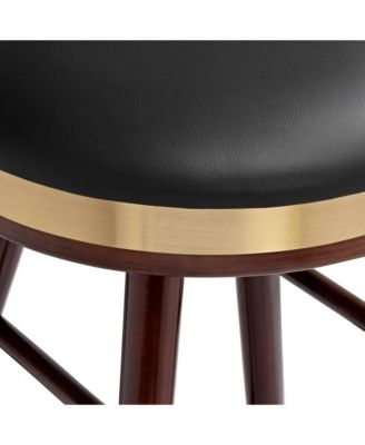 Parker Walnut Metal Bar Stool Brown Gold 25 1/2" High Modern Black Leather Cushion with Backrest Footrest for Kitchen Counter Height Island