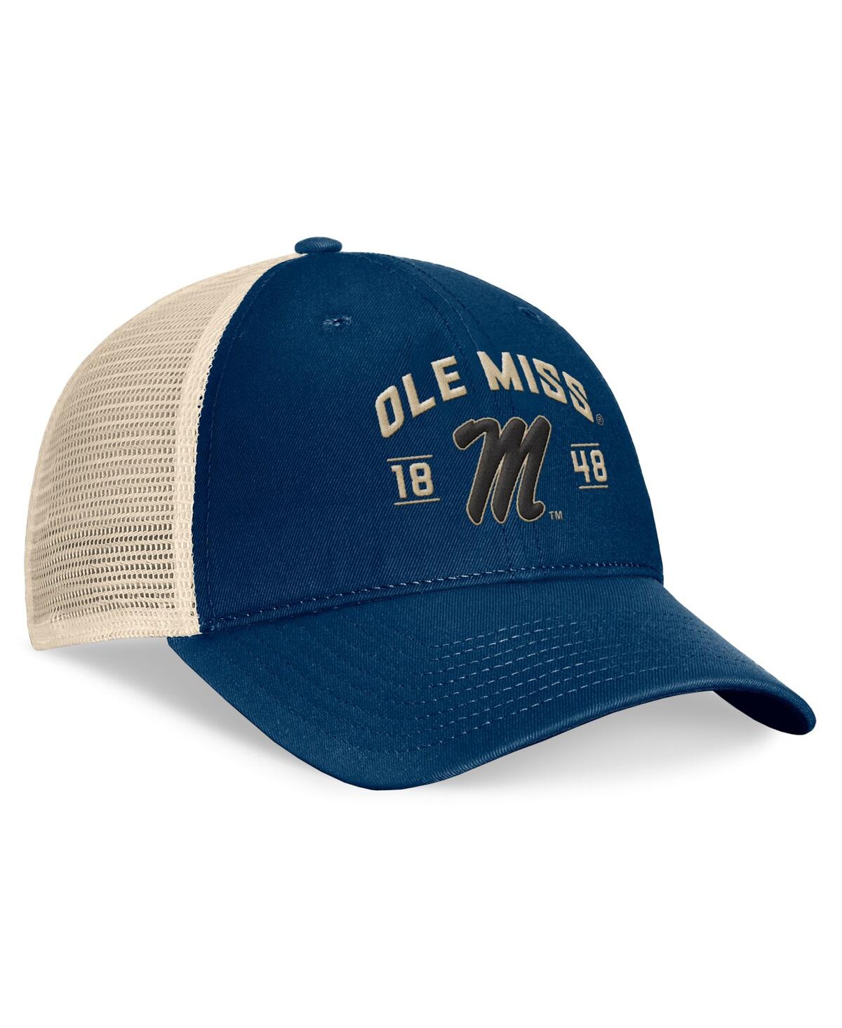 Top Of The World Men's Navy Ole Miss Rebels Heritage Waylon Trucker Adjustable Hat In Navy,natural