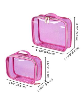 Set of 2 Clear Makeup Bag Cosmetic Organizer Travel Toiletry Pouch Handle Zipper for Makeup Artist Pink