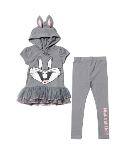 Looney Tunes Girls Buggs Bunny Cosplay T-Shirt Dress and Leggings Outfit Set, цвет: Серый
