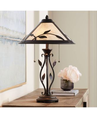 Feuille Country Cottage Table Lamp 23 3/4" High Metal Openwork Leaf Mica Shade for Bedroom Living Room Bedside Nightstand Office