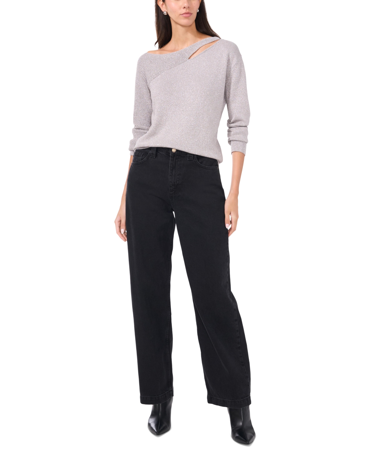 Vince Camuto Women's Metallic Asymmetric Cutout Sweater