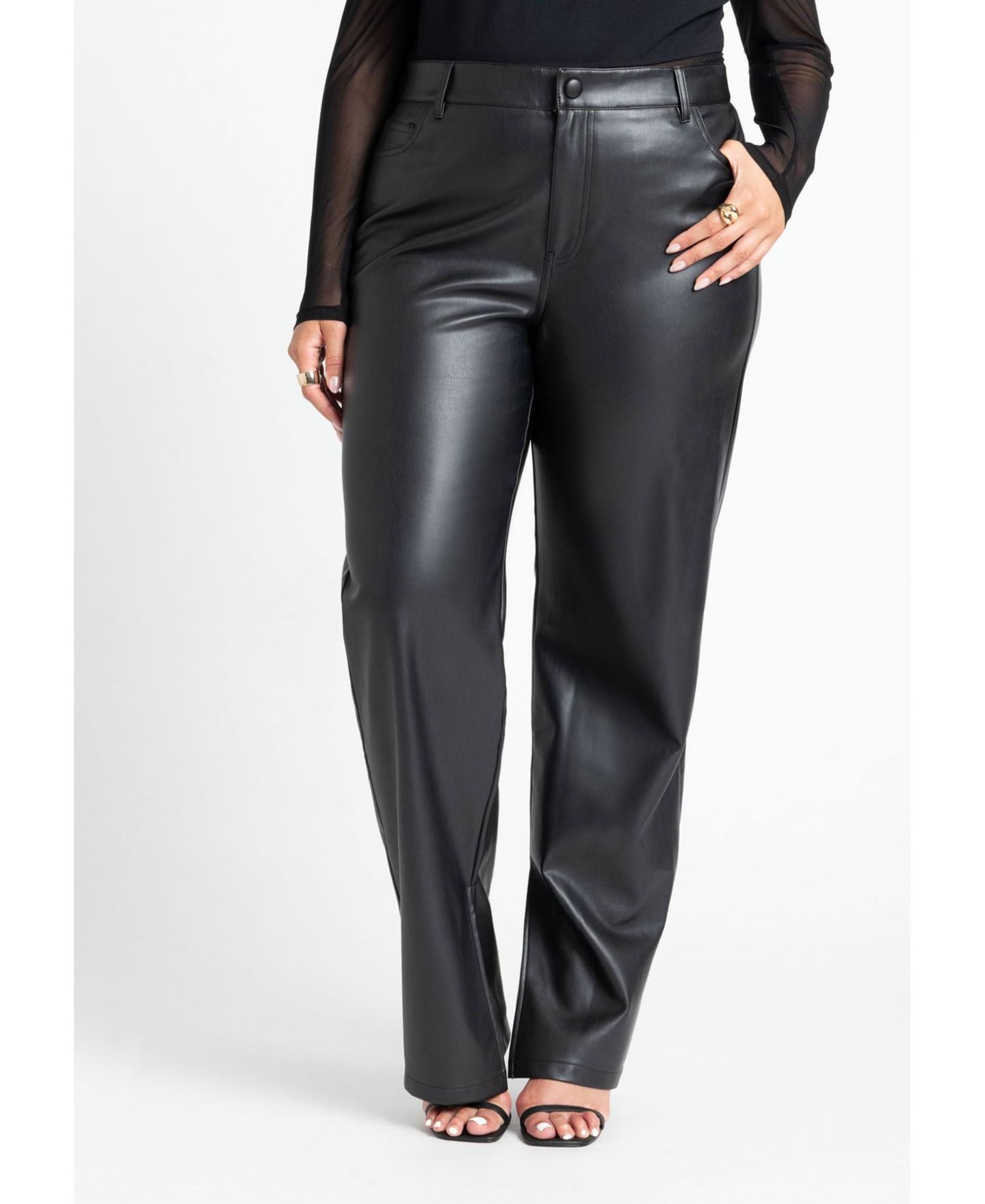 Женские брюки ELOQUII Slit Hem Faux Leather, цвет: Чёрный оникс — фото 3