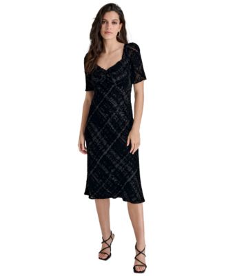 Women's Sweetheart-Neck Velvet Midi Dress